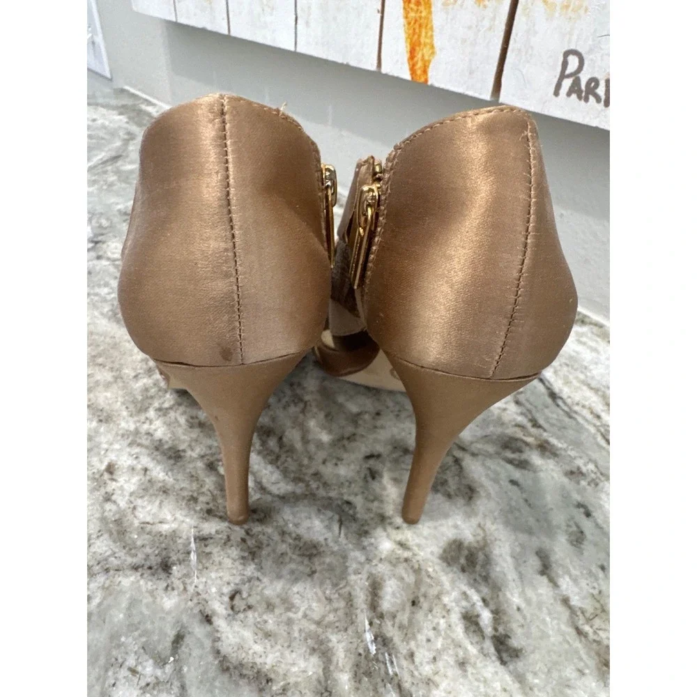 Michael Michael Kors Elena peep-toe sandals nude satin embossed leather design 6